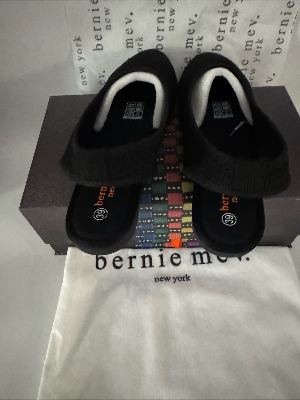 bernie mev. Black Slip-On Flats with black Strap